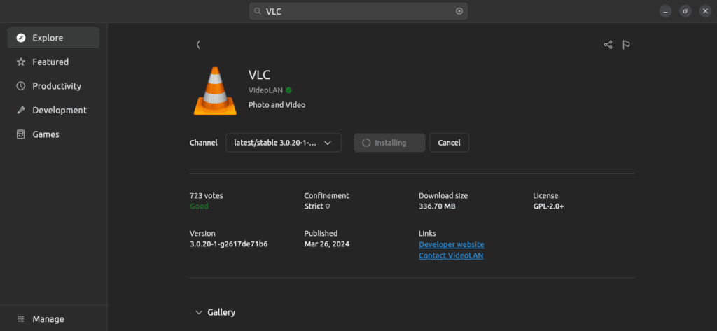 VLC Media Player is now installing