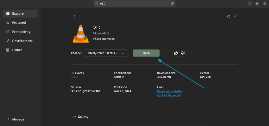 You can now click to open to launch the VLC Media Player